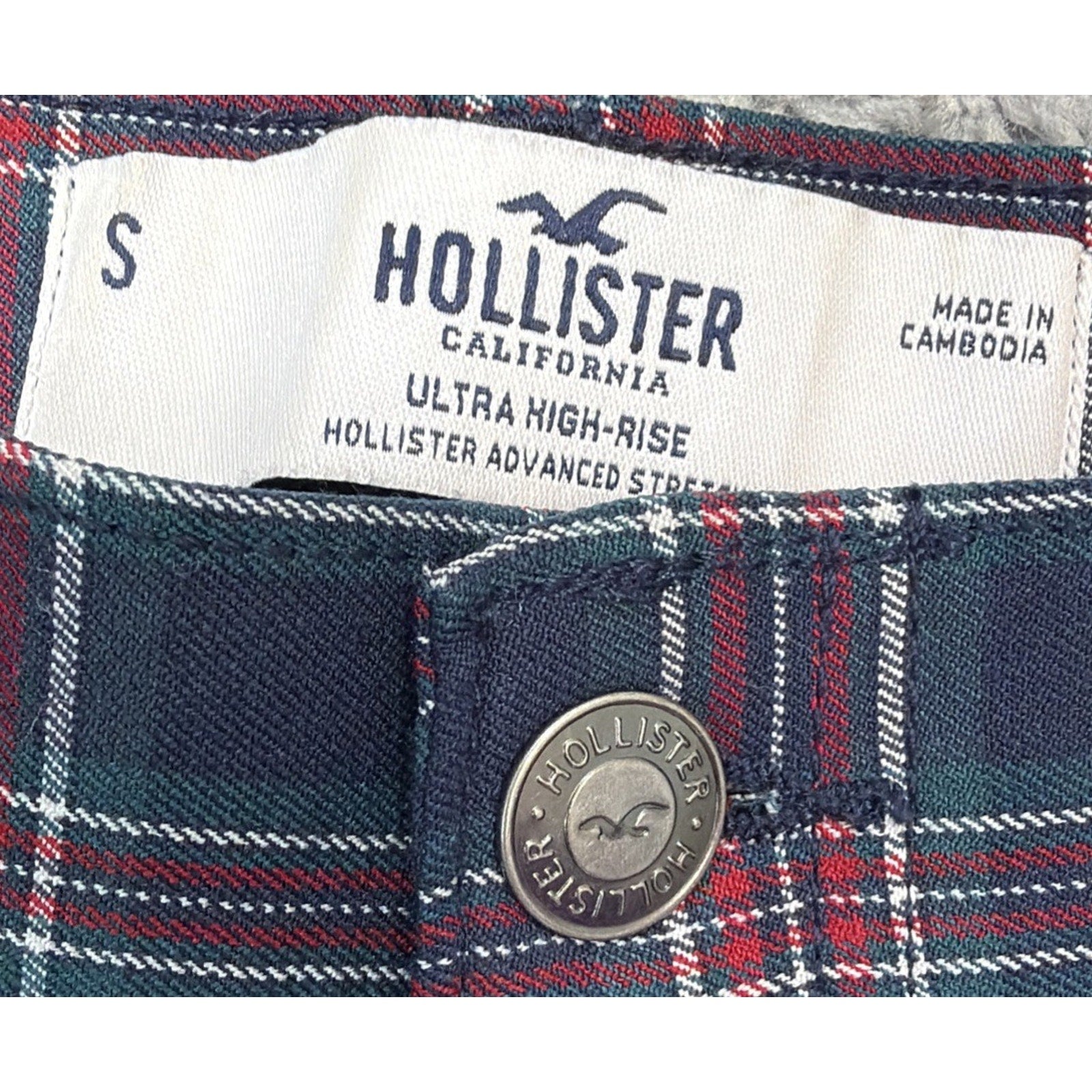 Hollister Womens Navy Blue Plaid Ultra High Rise Pants Size Small 27x27