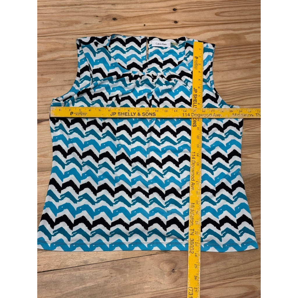 Calvin Klein Sleeveless Zig Zag Print Top Pleated Blue Black Women’s Size XL
