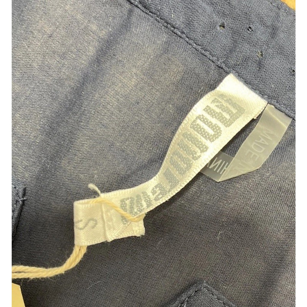 MONORENO Blue Peasant Shirt Size Small Cotton Gauze Crochet Relaxed Top NWT