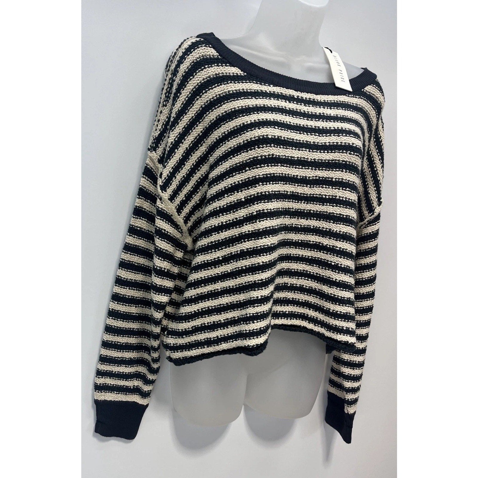 Blank Paige NWT Women's Striped Oversized Knit Bishop Sleeve Crop Sweater