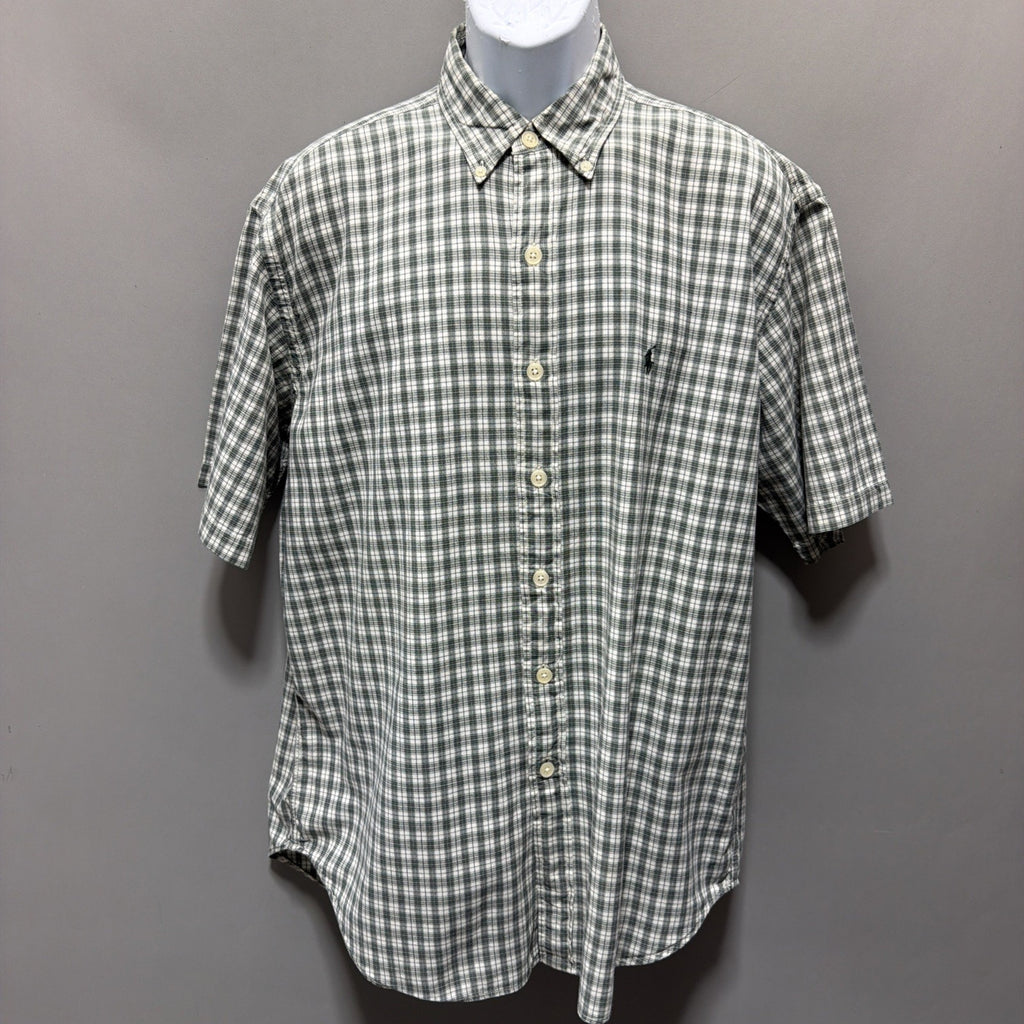 Ralph Lauren Sport Shirt Mens Large Green Plaid Button Down Short Sleeve Vintage