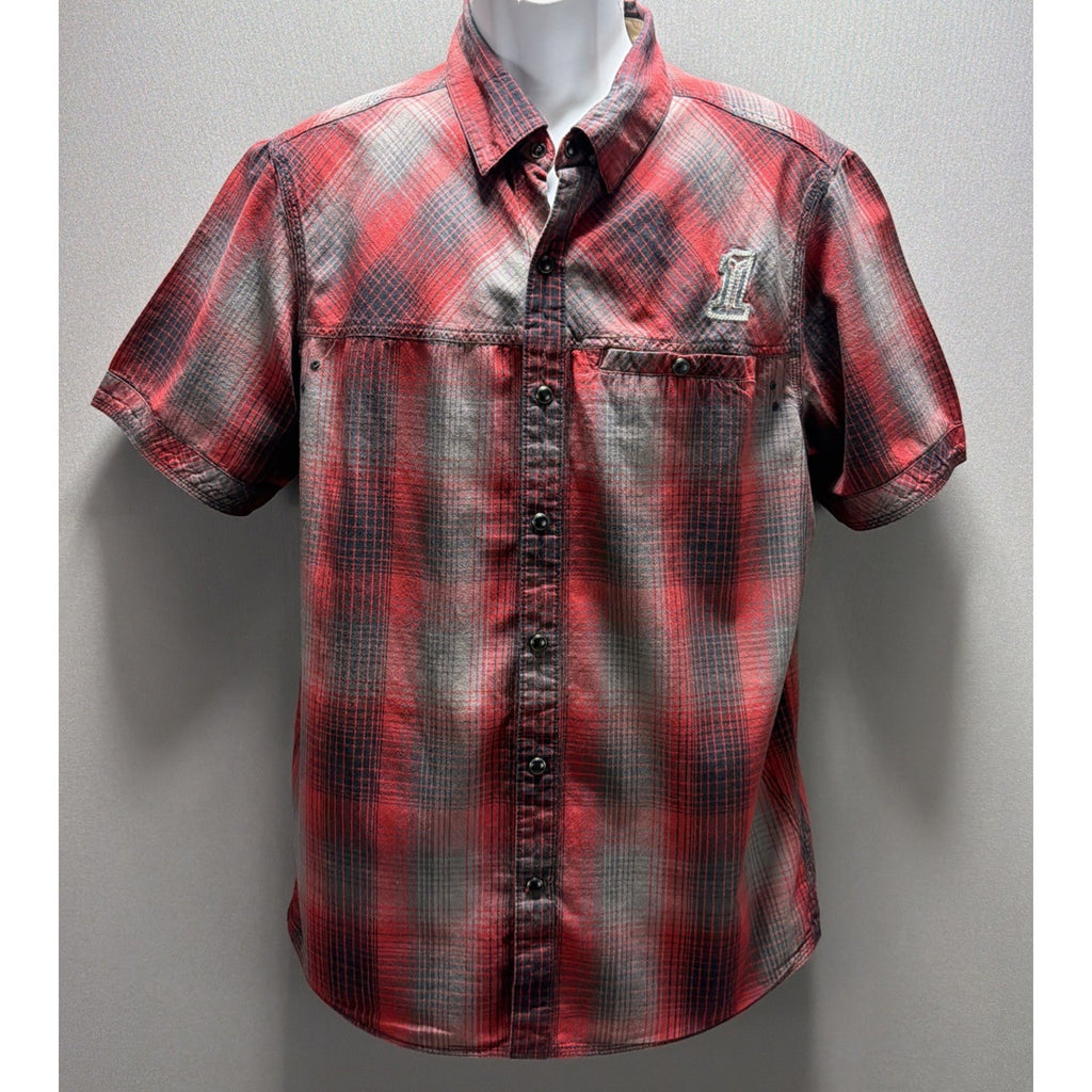 Harley Davidson Shirt Mens L Red Black Label Core Skull Pearl Snap Embroidered