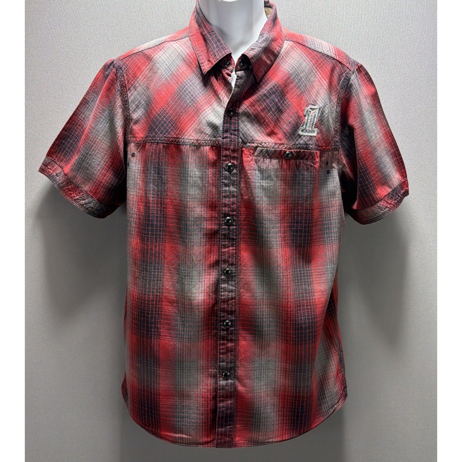 Harley Davidson Shirt Mens L Red Black Label Core Skull Pearl Snap Embroidered