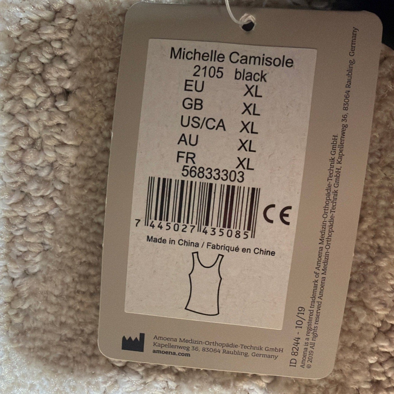 Amoena Michelle Camisole USA Large Breast Post Surgical Recovery Black 2105