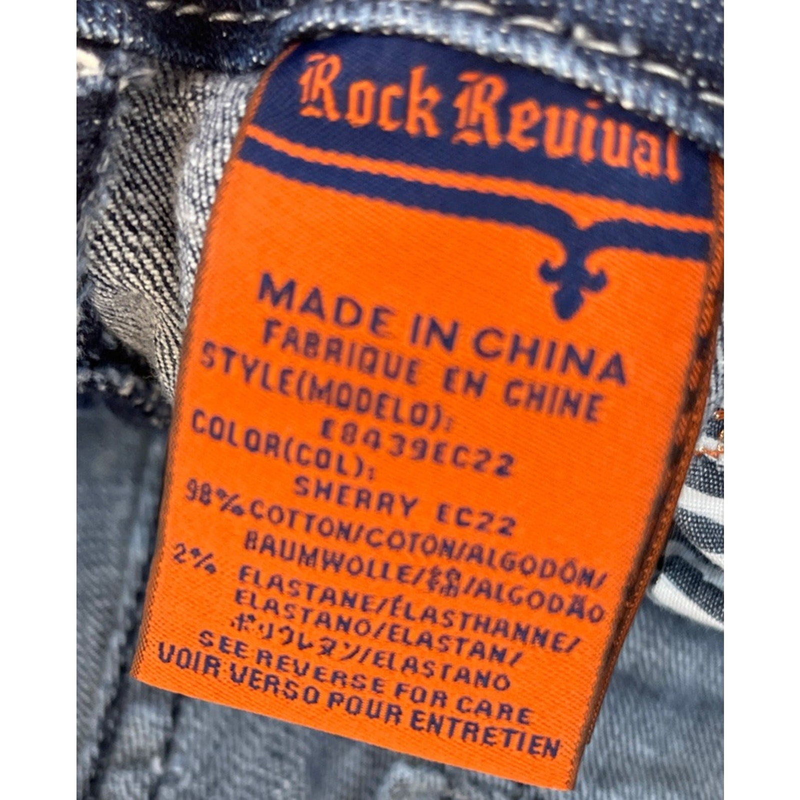 Rock Revival Jeans Women 31 Blue Sherry Easy Crop Embroidered Back Flap Jeweled