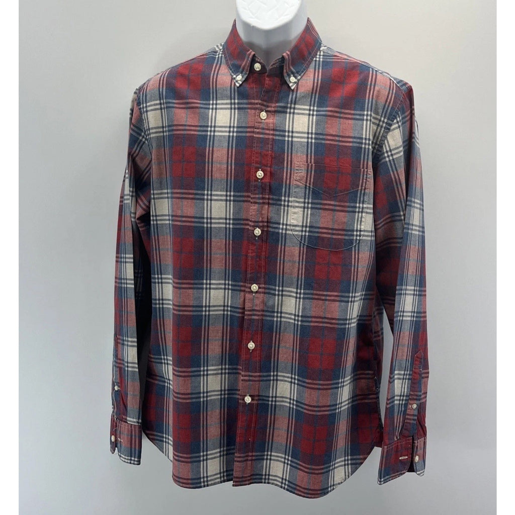 J.CREW Men's Red/Navy Plaid Cotton Slim-Fit Button-Up Long Sleeve Shirt SZ M