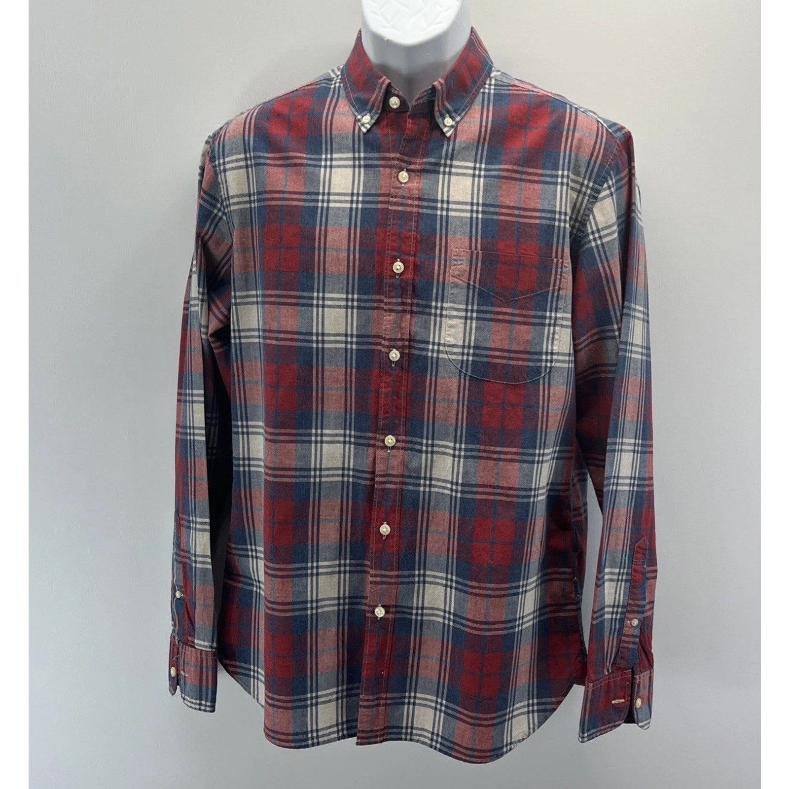 J.CREW Men's Red/Navy Plaid Cotton Slim-Fit Button-Up Long Sleeve Shirt SZ M