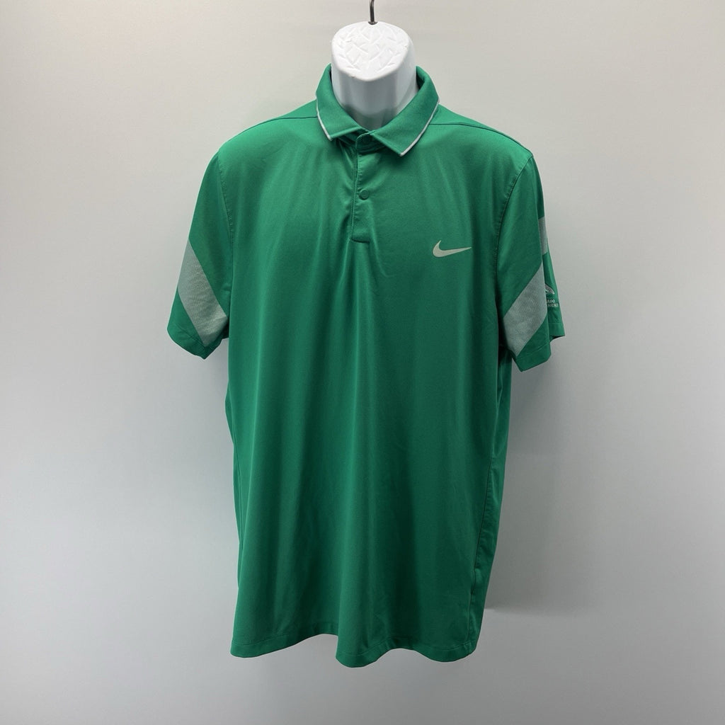 NIKE DRI FIT SS GOLF POLO Shirt Mens XL Green & Grey Trim Snap Button