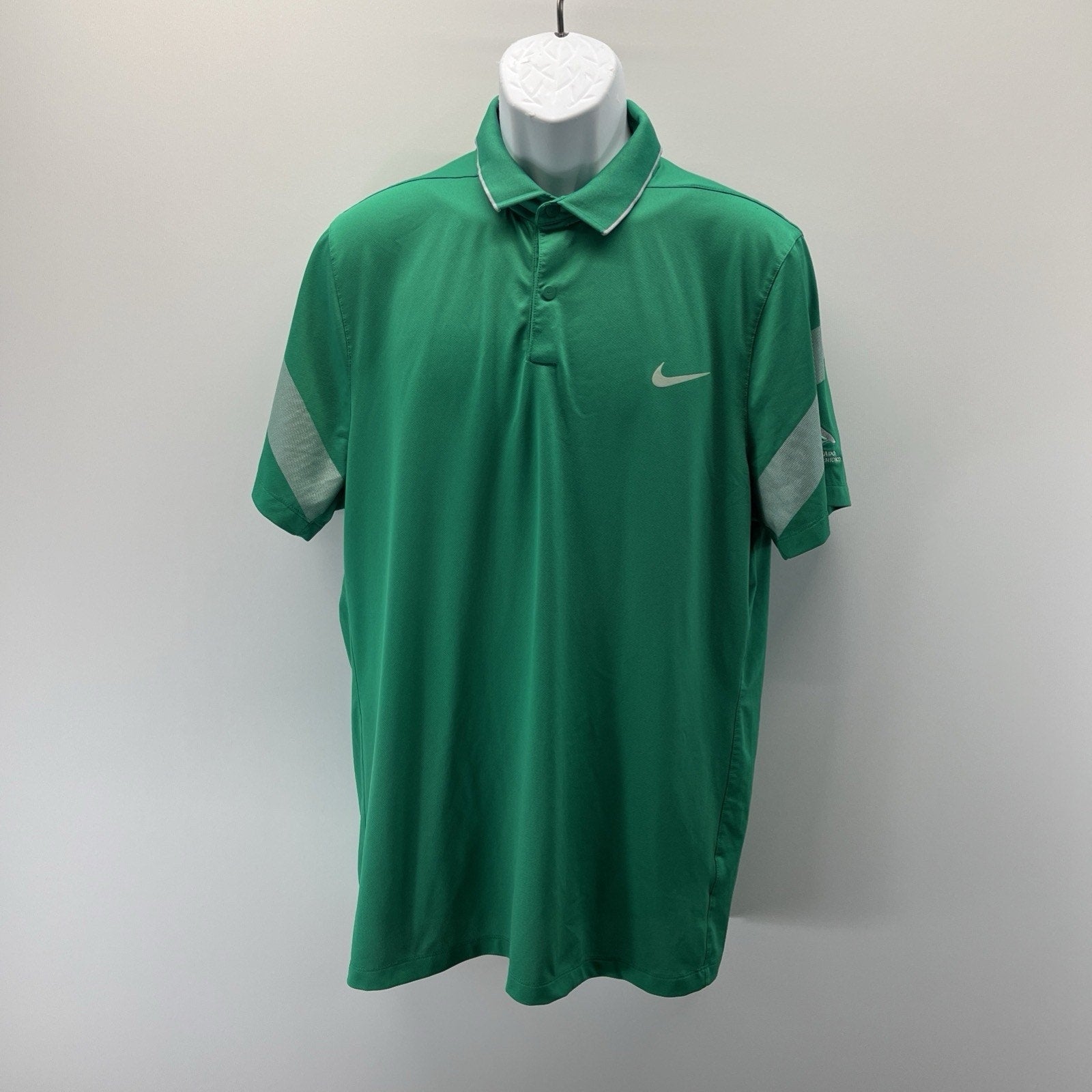 NIKE DRI FIT SS GOLF POLO Shirt Mens XL Green & Grey Trim Snap Button