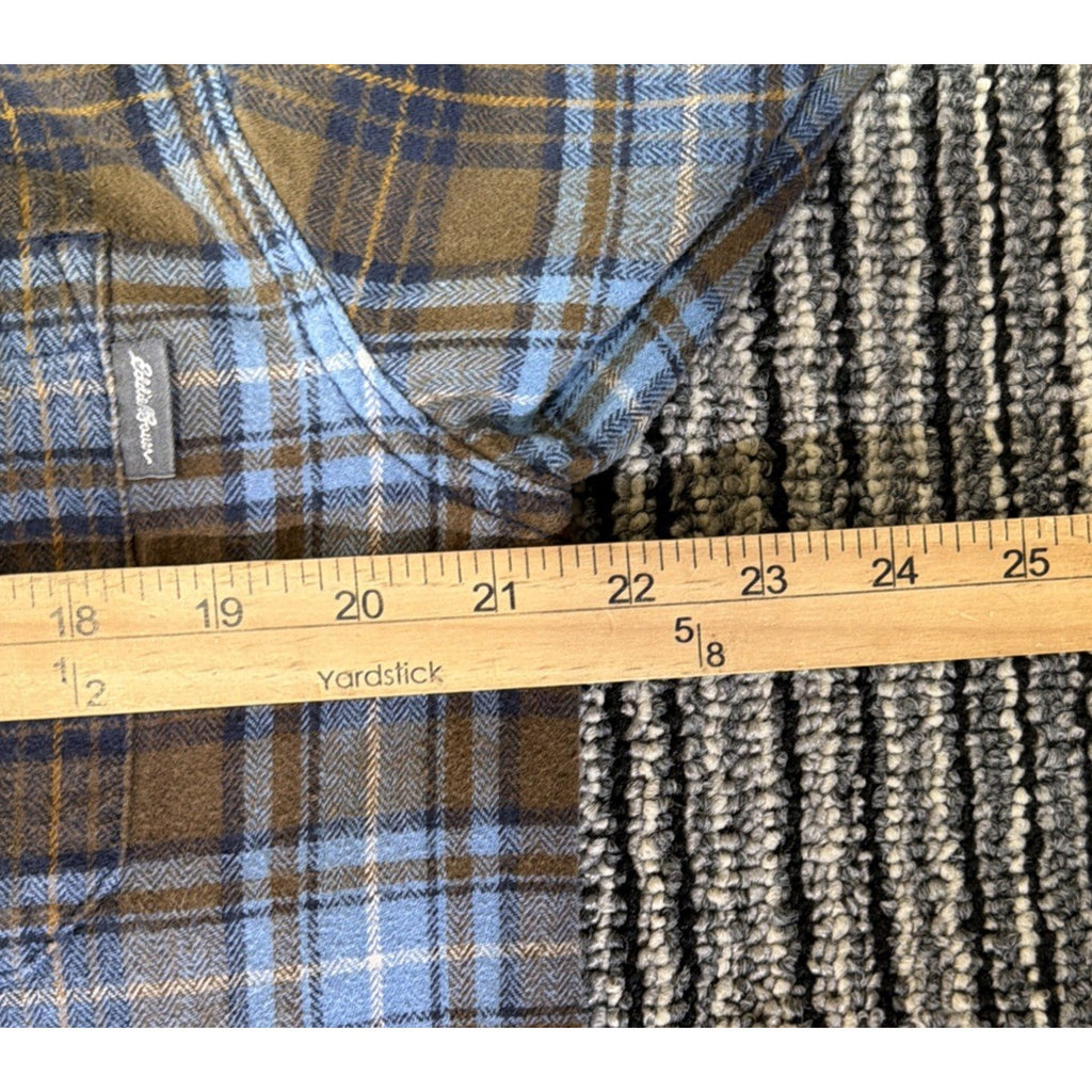 Eddie Bauer Shirt Blue Brown Plaid Flannel Mens Size Medium Outdoor Casual