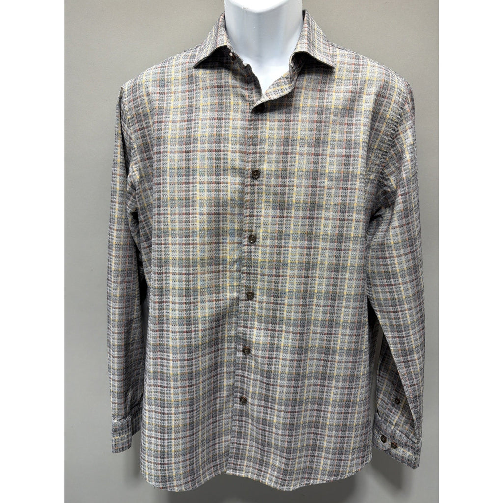 Tasso Elba Vola Checkered Dobby 100% Cotton Long Sleeve Button Down Shirt Size M