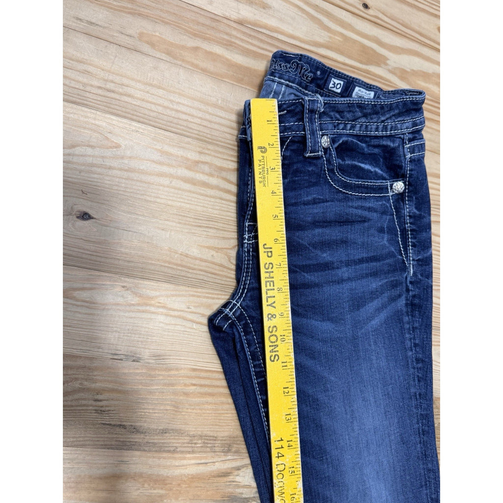 Miss Me Mid-Rise Slim Boot Jeans Size 30 MP7315SB Aztec Design Measures 29X33