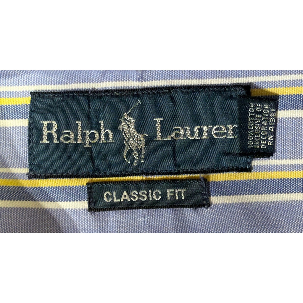 Ralph Lauren Short Sleeve Button Collar Oxford Shirt Blue Stripe Mens Big 4XB