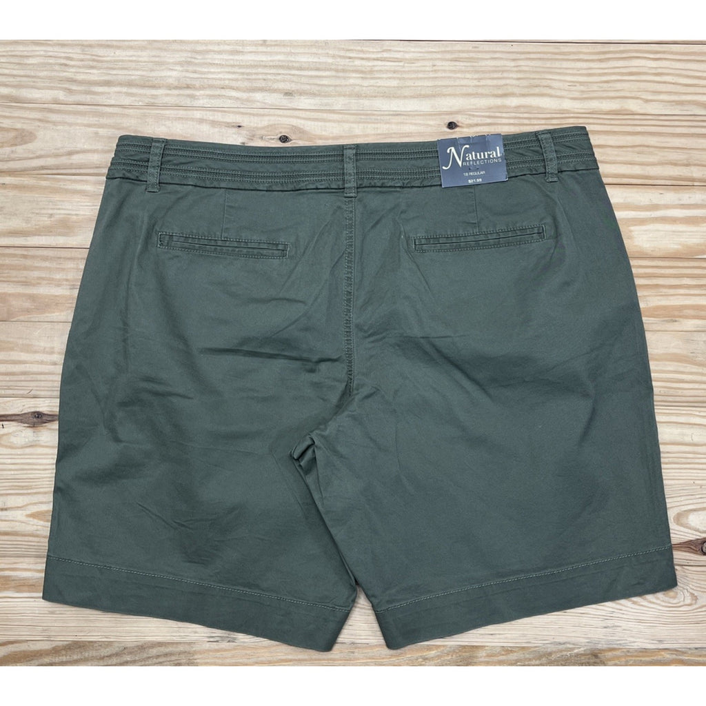 NWT Natural Reflections Women's Dusty Olive Cotton/Spandex Chino Shorts size 18