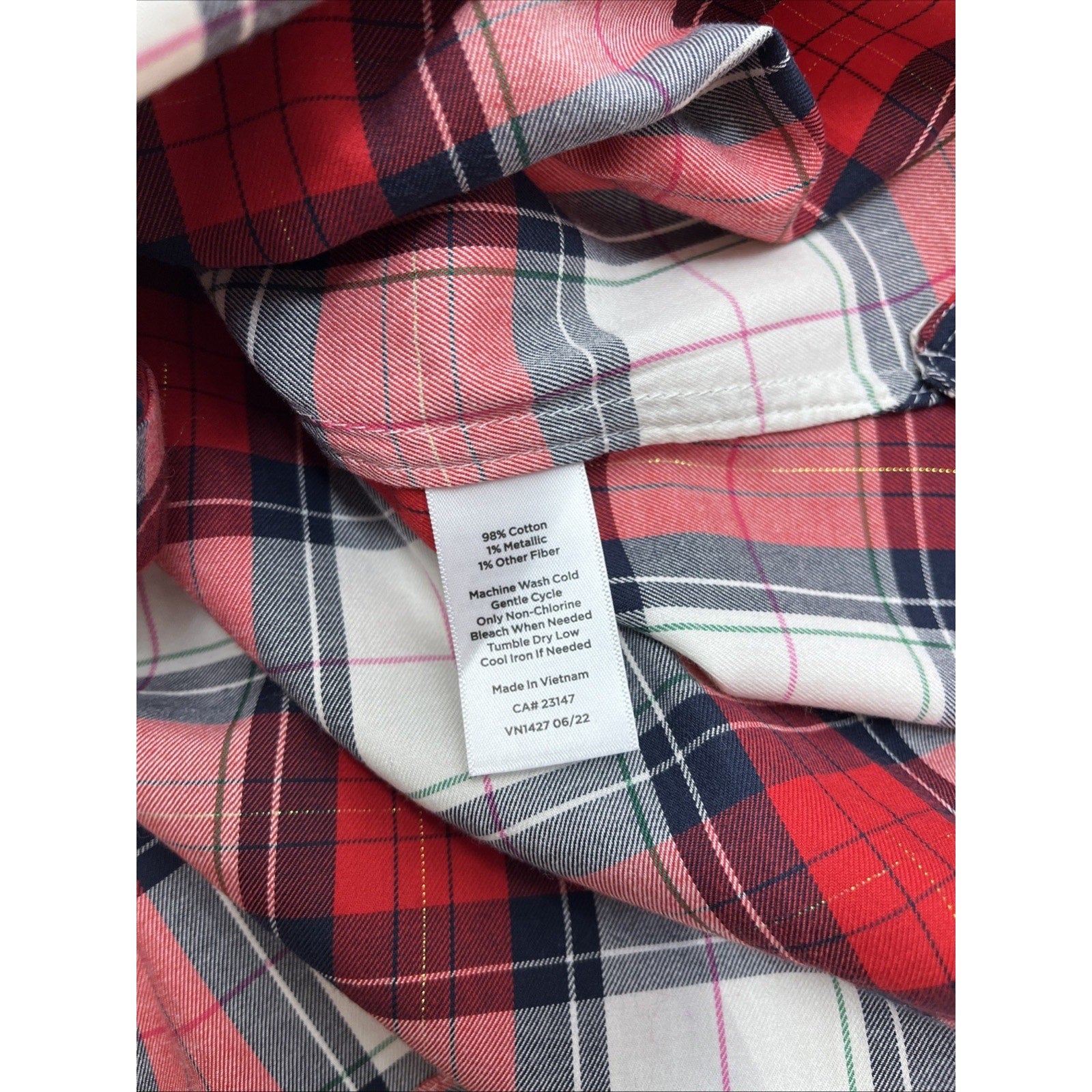 Talbots Long Sleeve Button-down Red Plaid Shirt Gold Thread Size Small