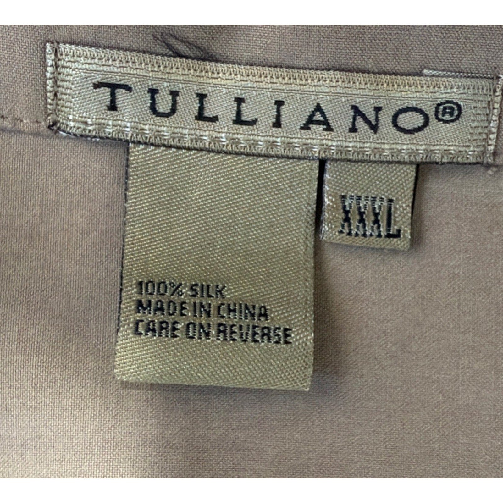 Tulliano 100% Silk Taupe Button Front Shirt Menswear 3XL Luxury Pocket NWT
