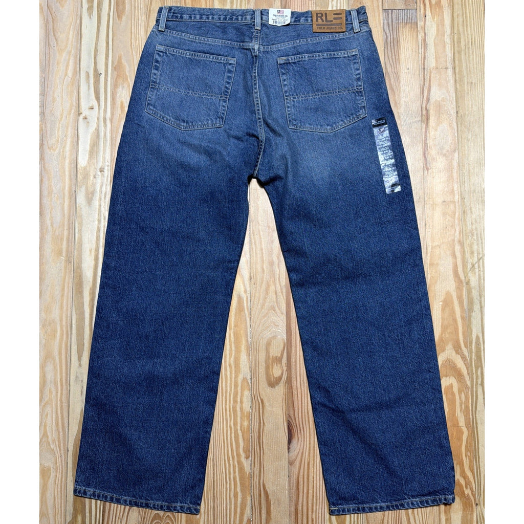 Vintage Ralph Lauren Polo Jeans Co Baggy Fit Blue Denim Loose Fit 38x30 NWT