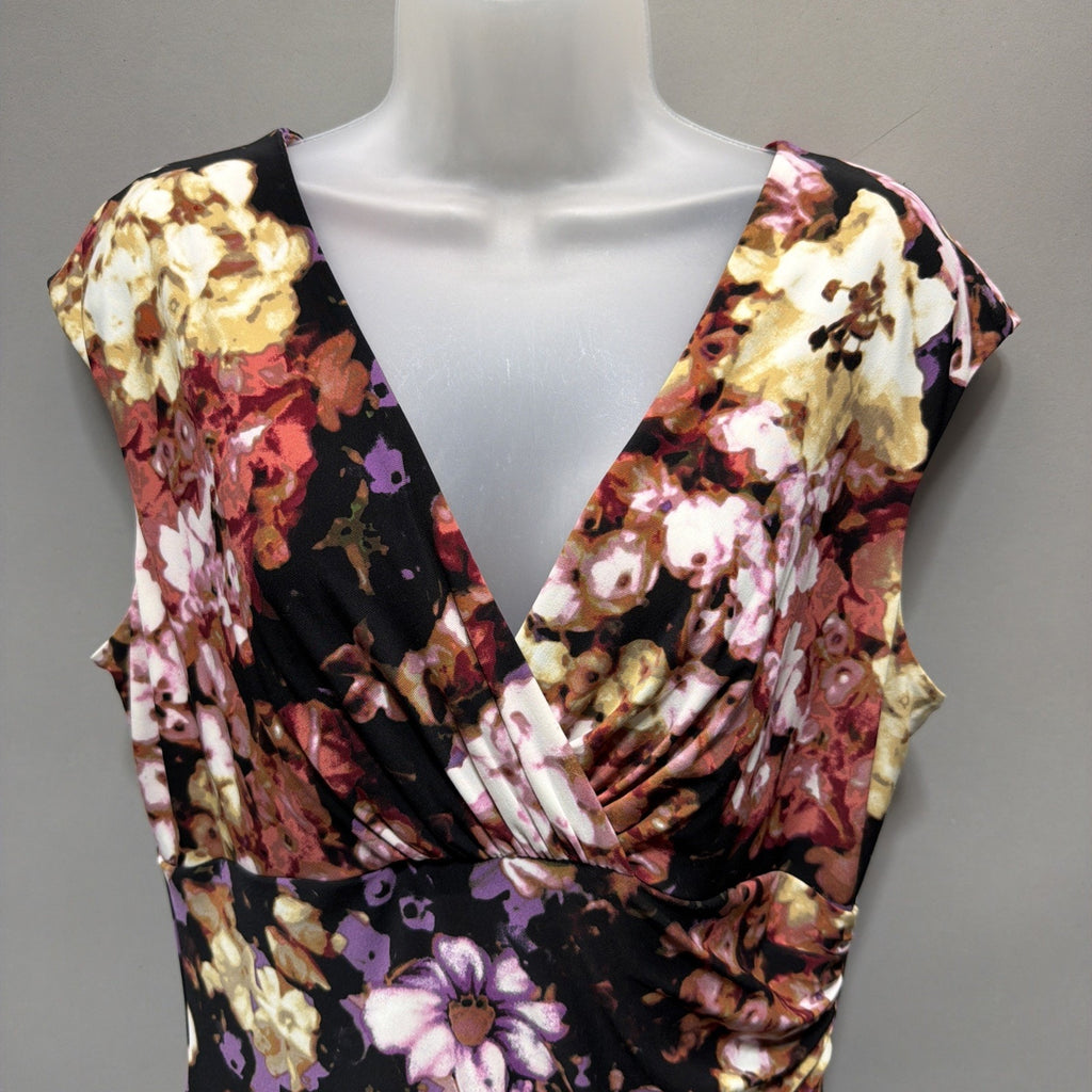 Lauren Ralph Lauren Dress Women 14 Floral Faux Wrap Ruched Sheath Cap Sleeve