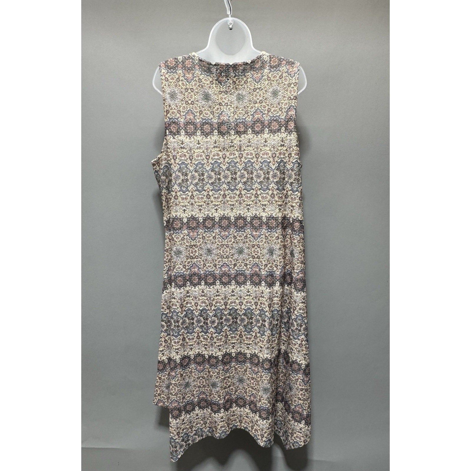 OneWorld Women’s XXL Sleeveless Printed Sharkbite Hem Dress Boho Stretch NWT
