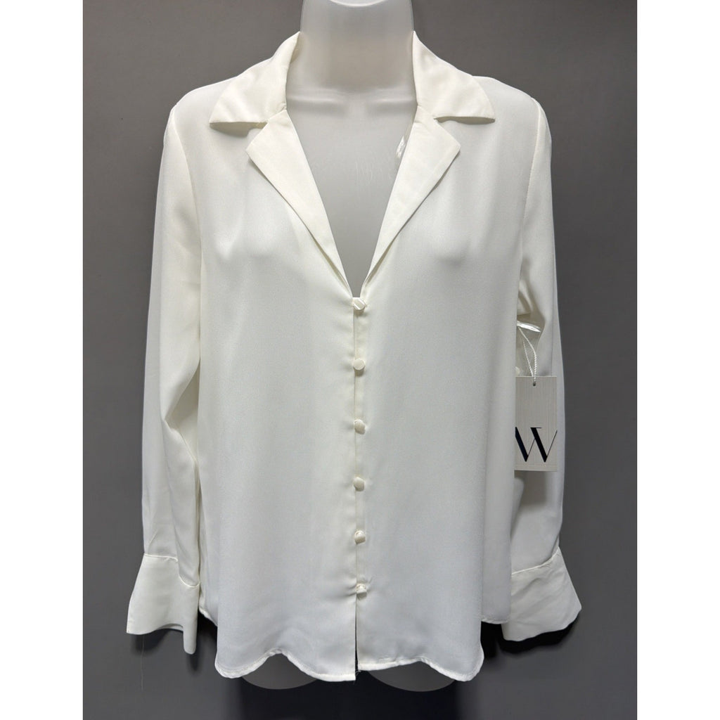Worthington Sheer Button Up Top Collar White Long Sleeve Women's Sz Small New
