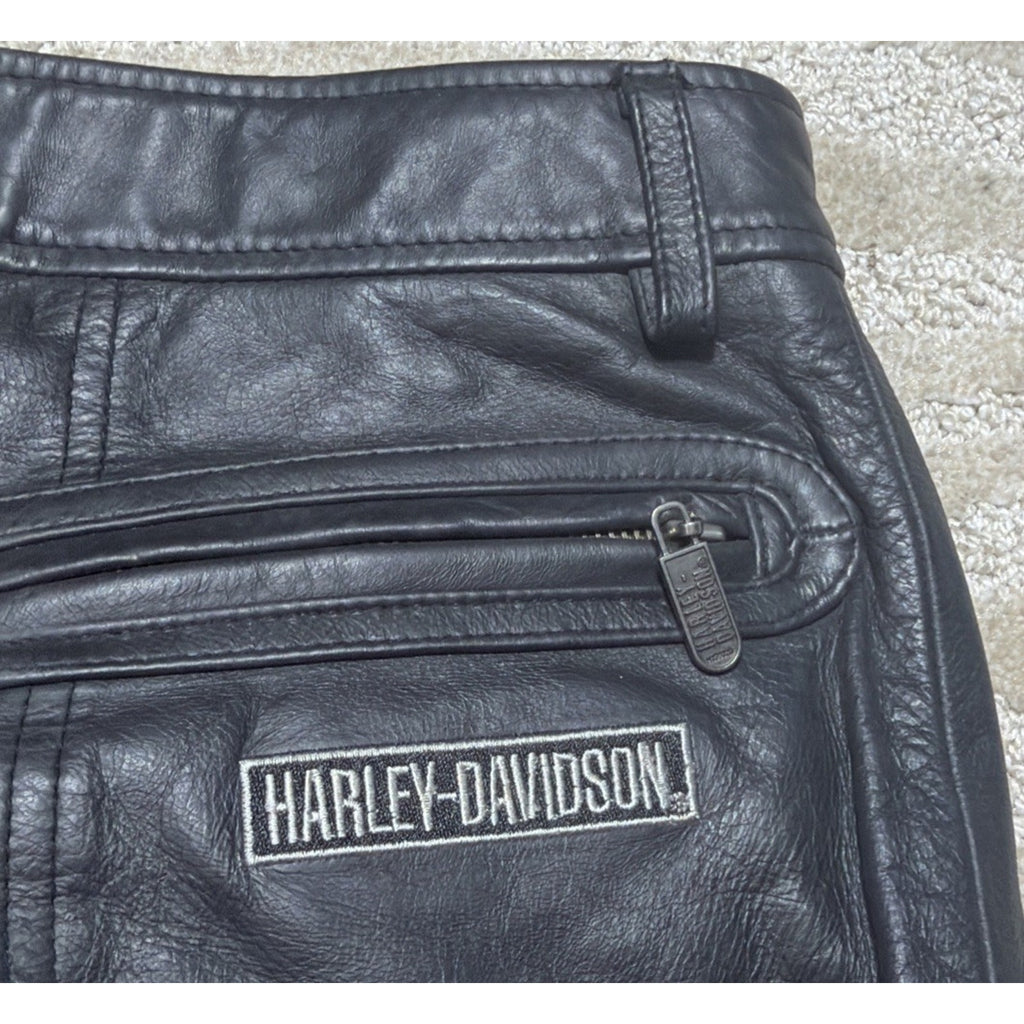Harley-Davidson Leather Pants Woman’s 28 Black Motorcycle Biker Riding Lined
