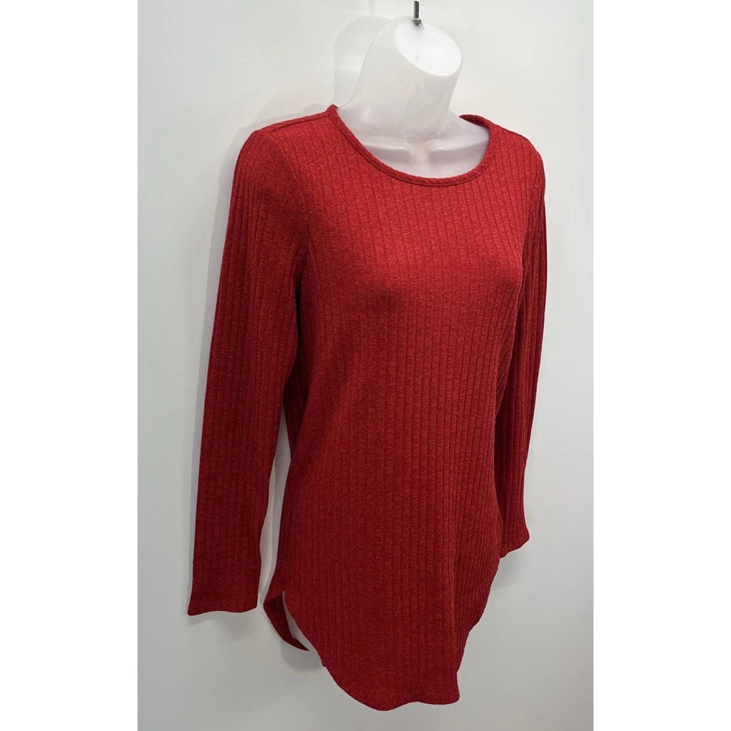 Women's Large Calvin Klein Red Shimmer Tunic Long Sleeve Sweater