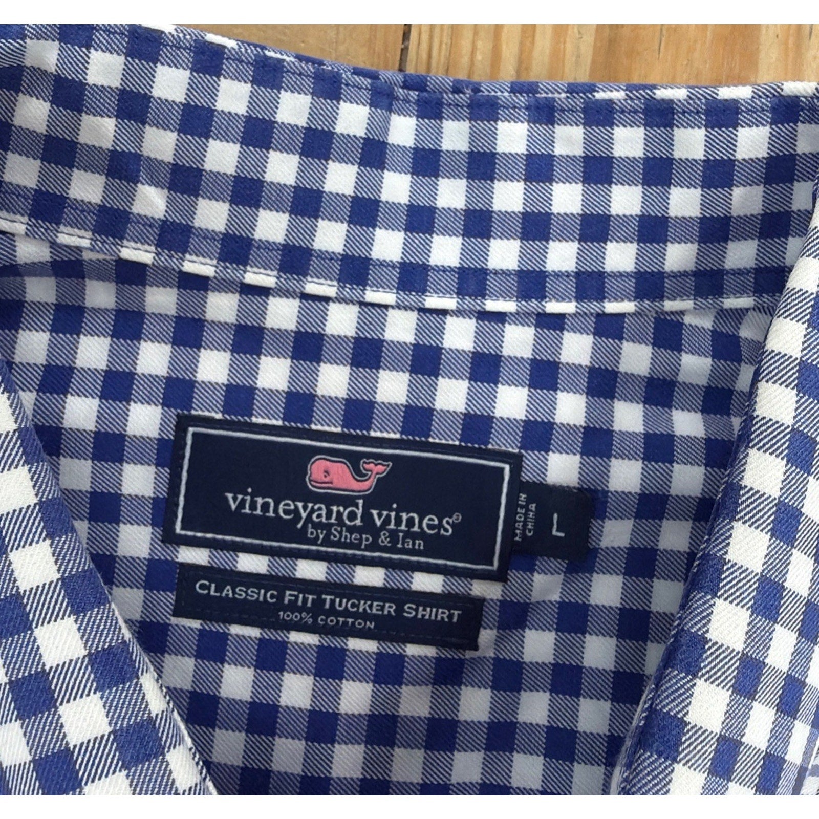 Vineyard Vines Classic Fit Tucker Shirt Blue Check L/S Button Up Mens Large