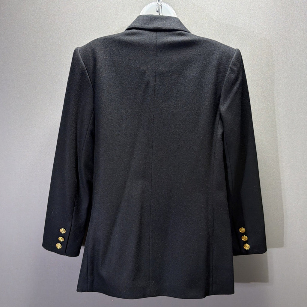 Larry Levine Black Double Breasted Blazer Wool Blend Jacket Sz 10 Vintage Crest