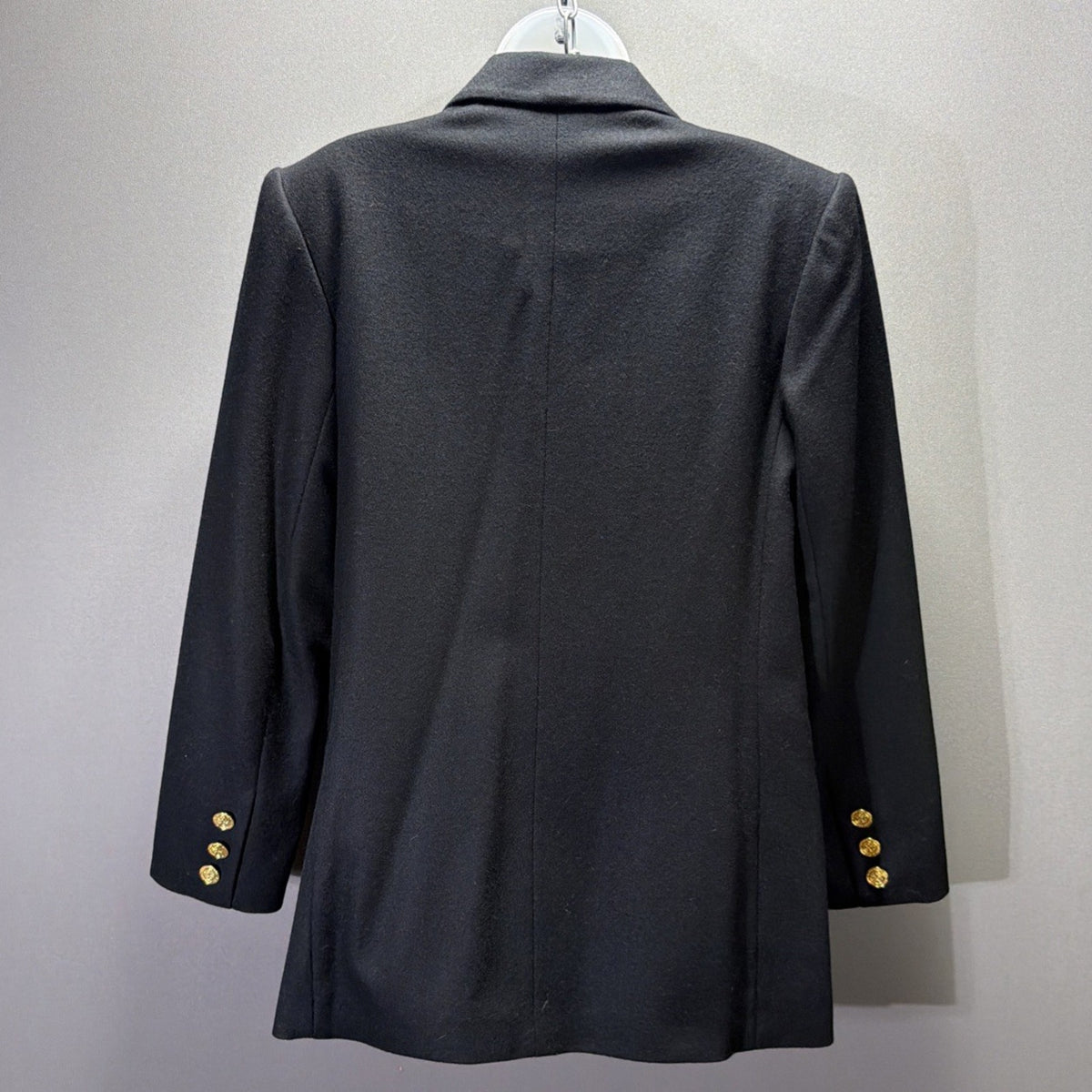 Larry Levine Black Double Breasted Blazer Wool Blend Jacket Sz 10 Vintage Crest