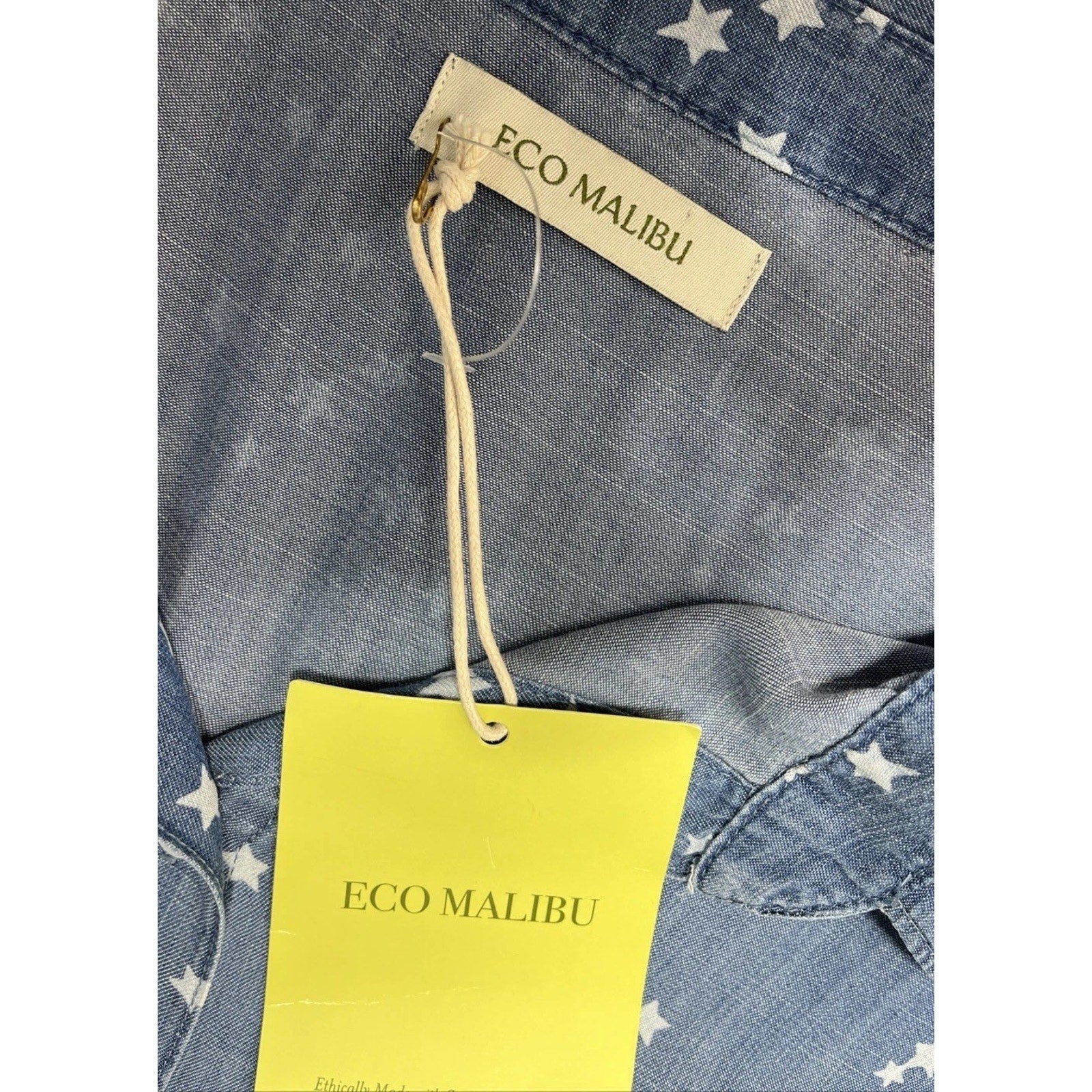 Eco Malibu Women’s Blue Star Print Long Sleeve Button Up Top Size Small