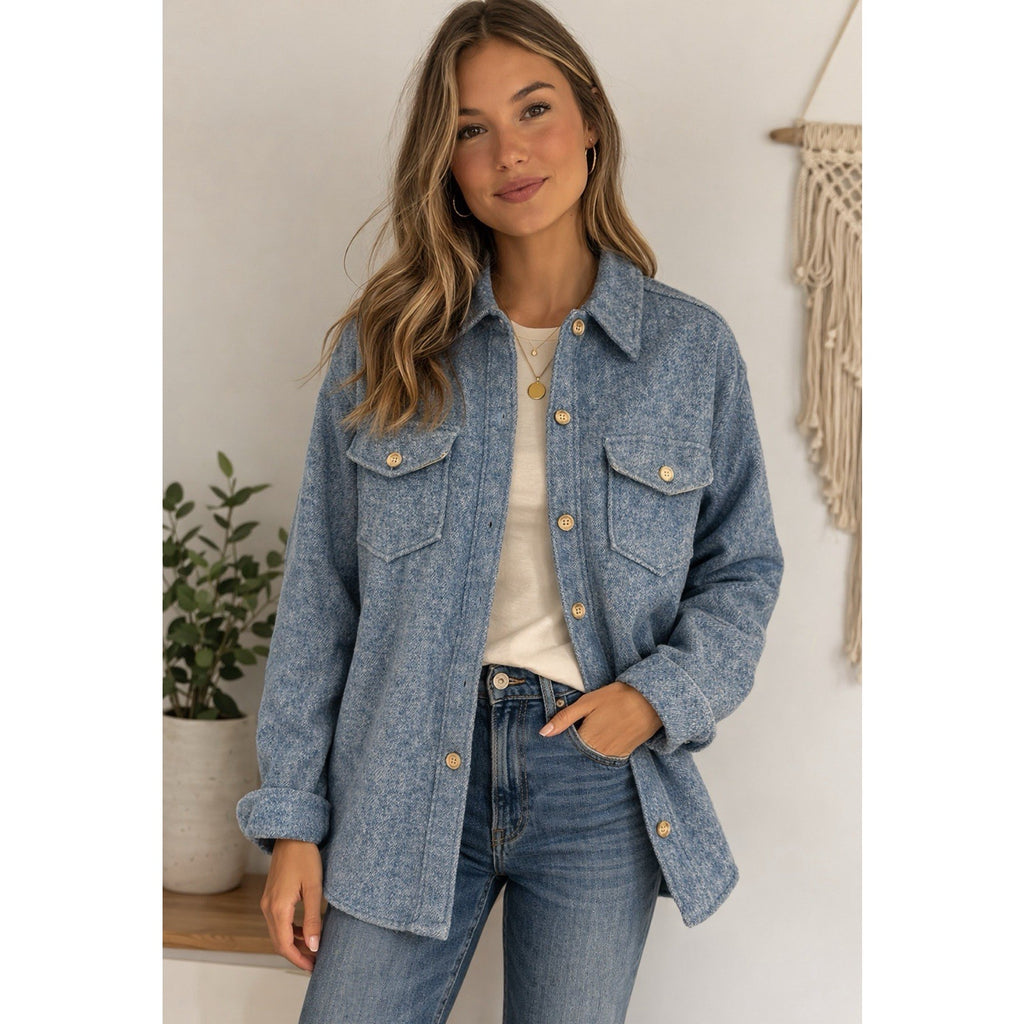 Vintage Woolrich Woman Blue Wool Shirt Jacket Womens Button Up Outdoor Coat XS