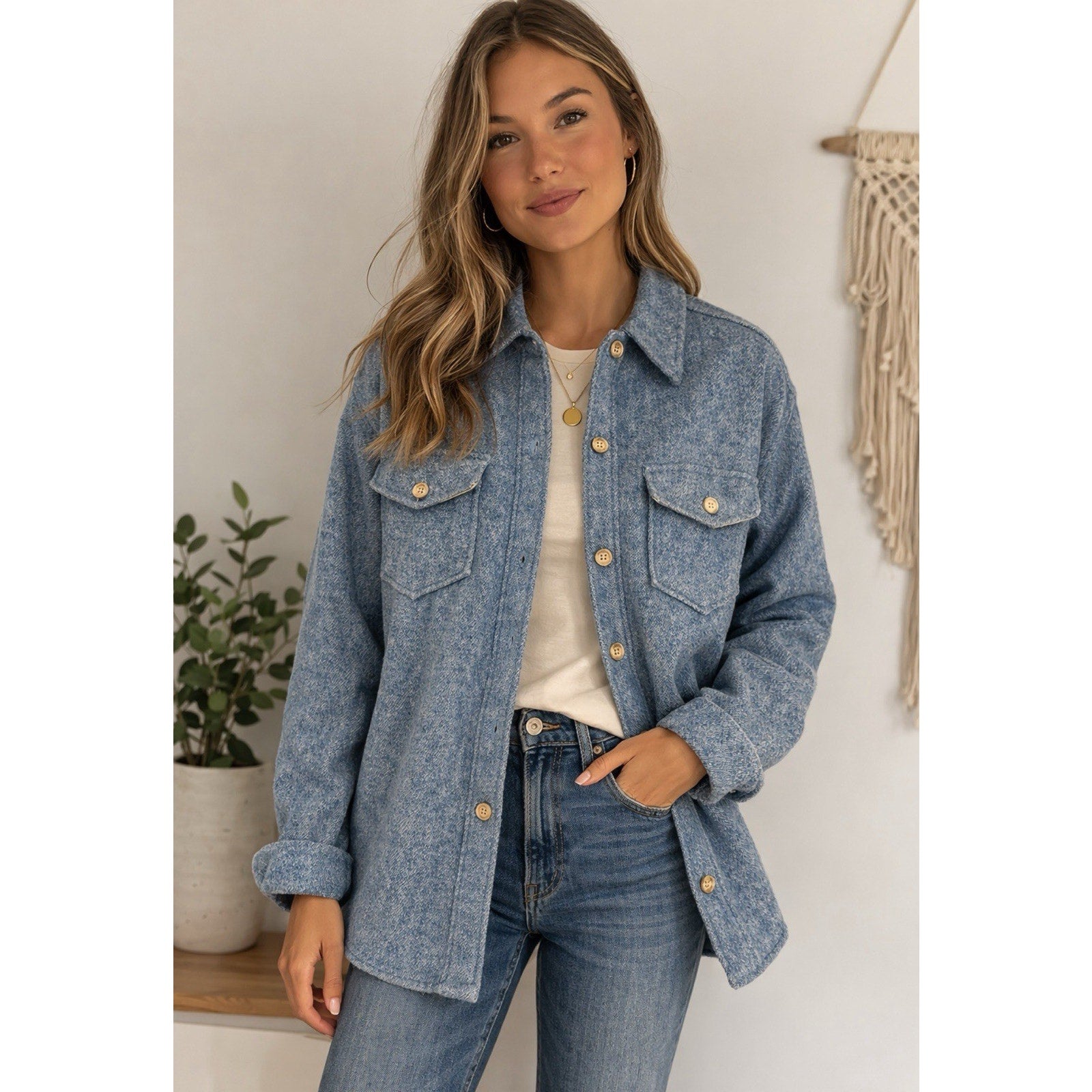 Vintage Woolrich Woman Blue Wool Shirt Jacket Womens Button Up Outdoor Coat XS