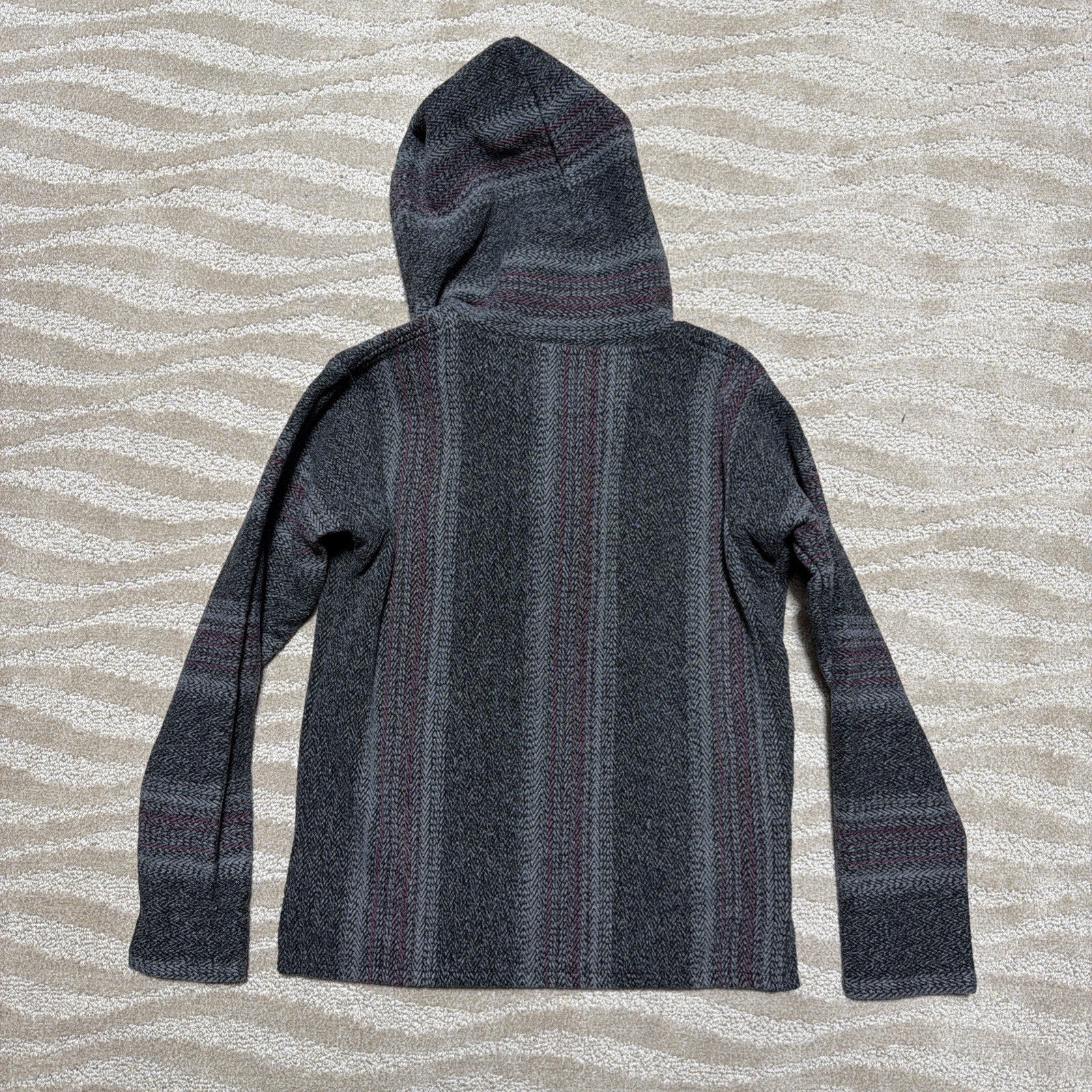 Original Senor Lopez Mens Baja Hoodie Rug Poncho Size Small Gray and Red
