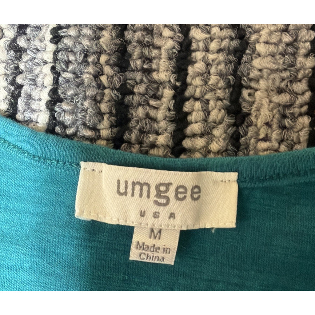 Umgee Teal Cold Shoulder Ruffle Sleeve Blouse M Tie Front Scoop Neck