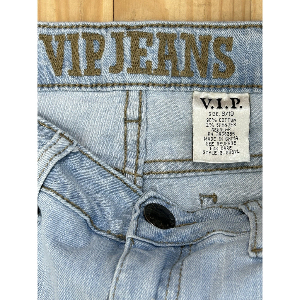 VIP Jeans Size 9/10 Womens Straight Distressed Stretch Mid Rise Blue Denim
