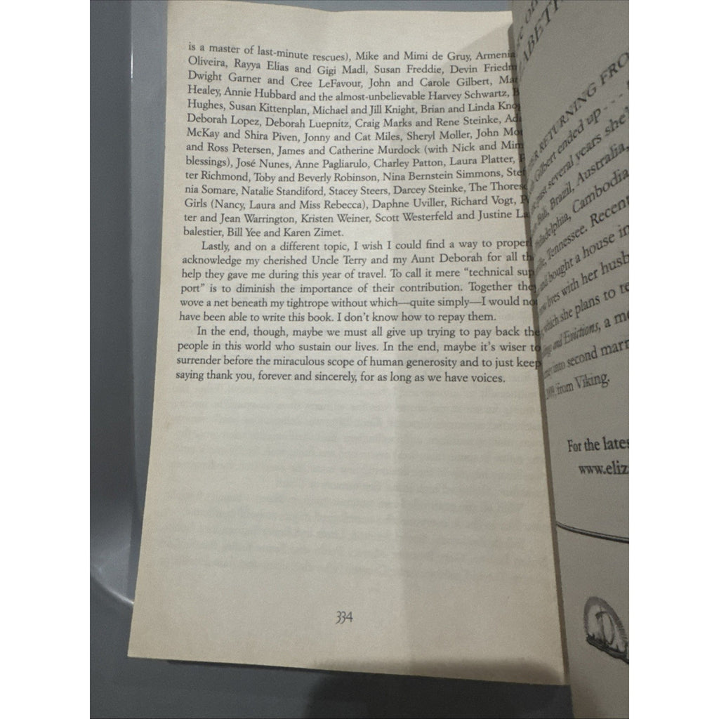 EAT, PRAY, LOVE BY ELIZABETH GILBERT 2006 Very Good