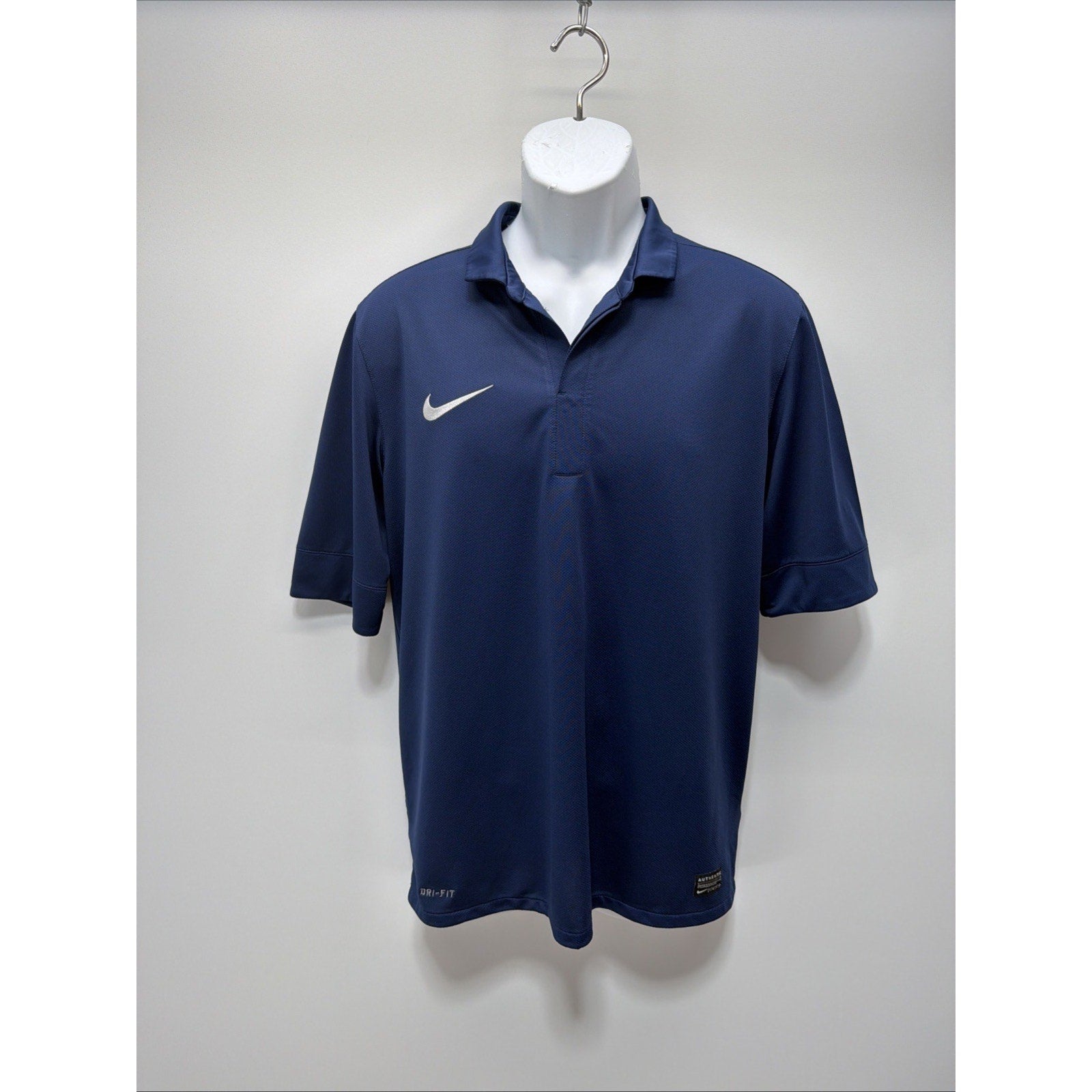 Men's Nike Authentic Team Futbol Soccer Blue Polo Shirt Size L Logo Shield #61
