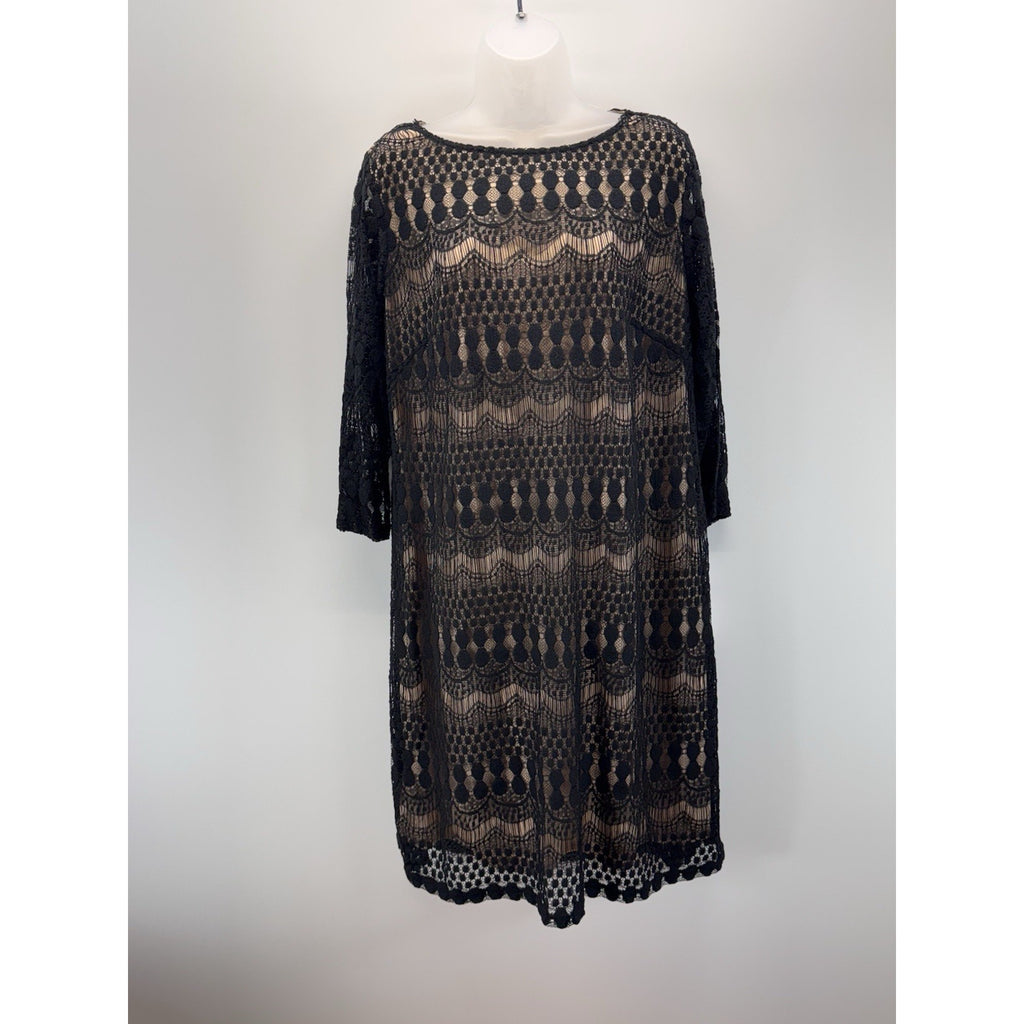 Sharagano Lace Crochet Black Dress Nude Lining Women’s Size 14W NWT