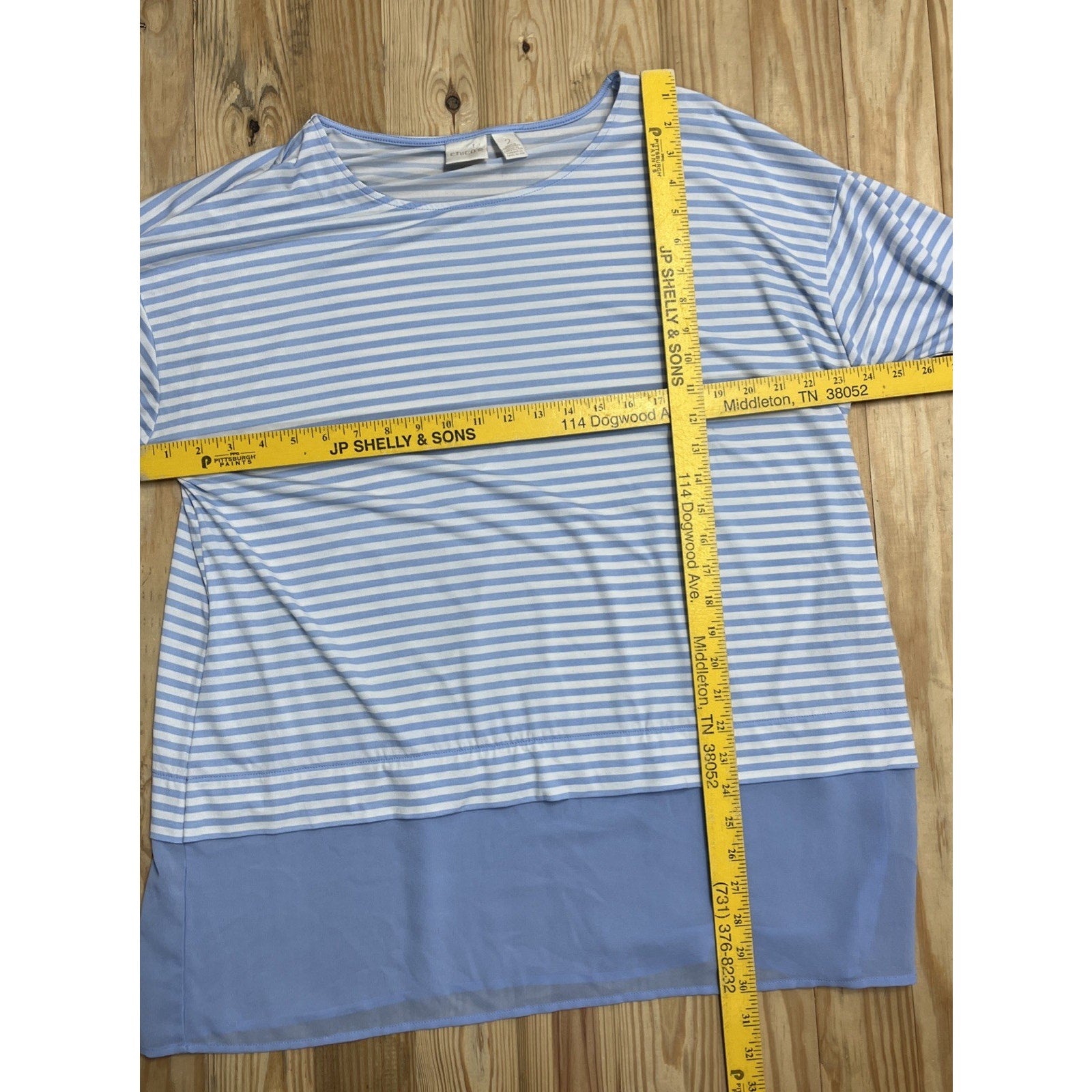 Chicos Light Blue Stripe 3/4 Sleeve Tunic Top Size 2