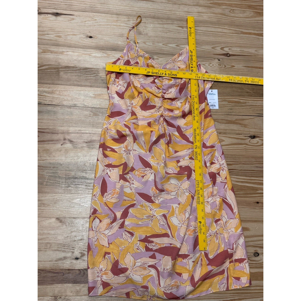 Nine West Strappy Ruched Midi Yellow Floral Summer Dress Women’s Size Medium NWT