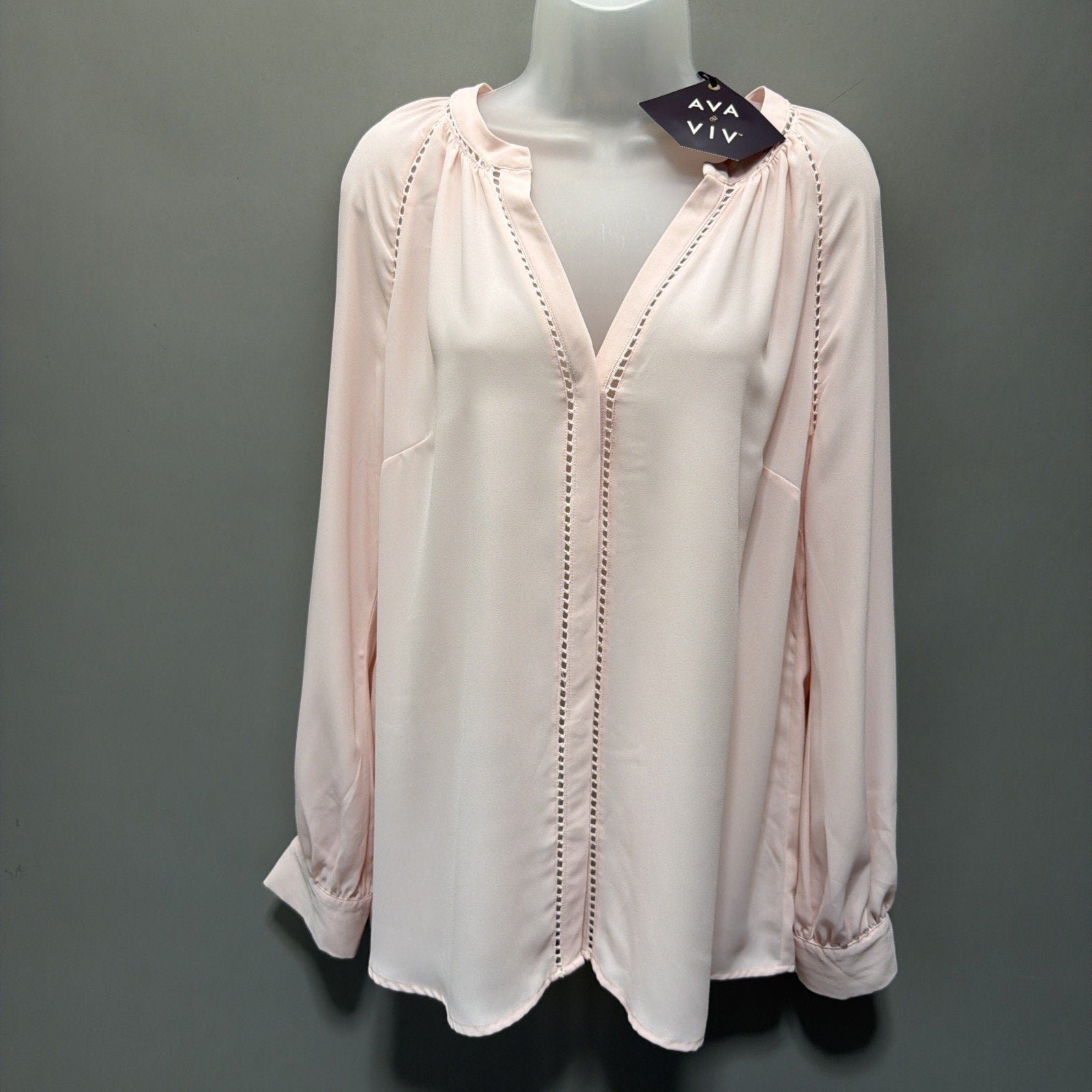 AVA & VIV Pink Long Sleeve Button Down Blouse Women’s Plus X Boho Semi Sheer NWT