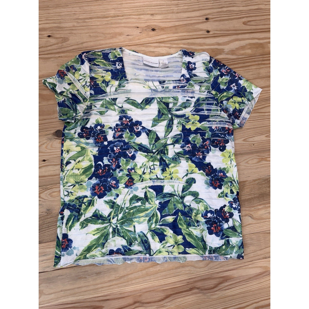 Alfred Dunner Women’s Pullover Top Size Small Blue Green Floral Short Sleeve