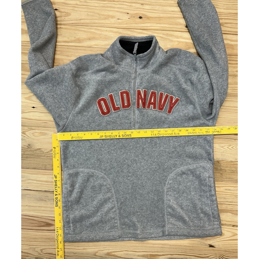 Women's Old Navy Quarter Zip Grey Fleece Red Letters Pockets, Long Sleeve XL.