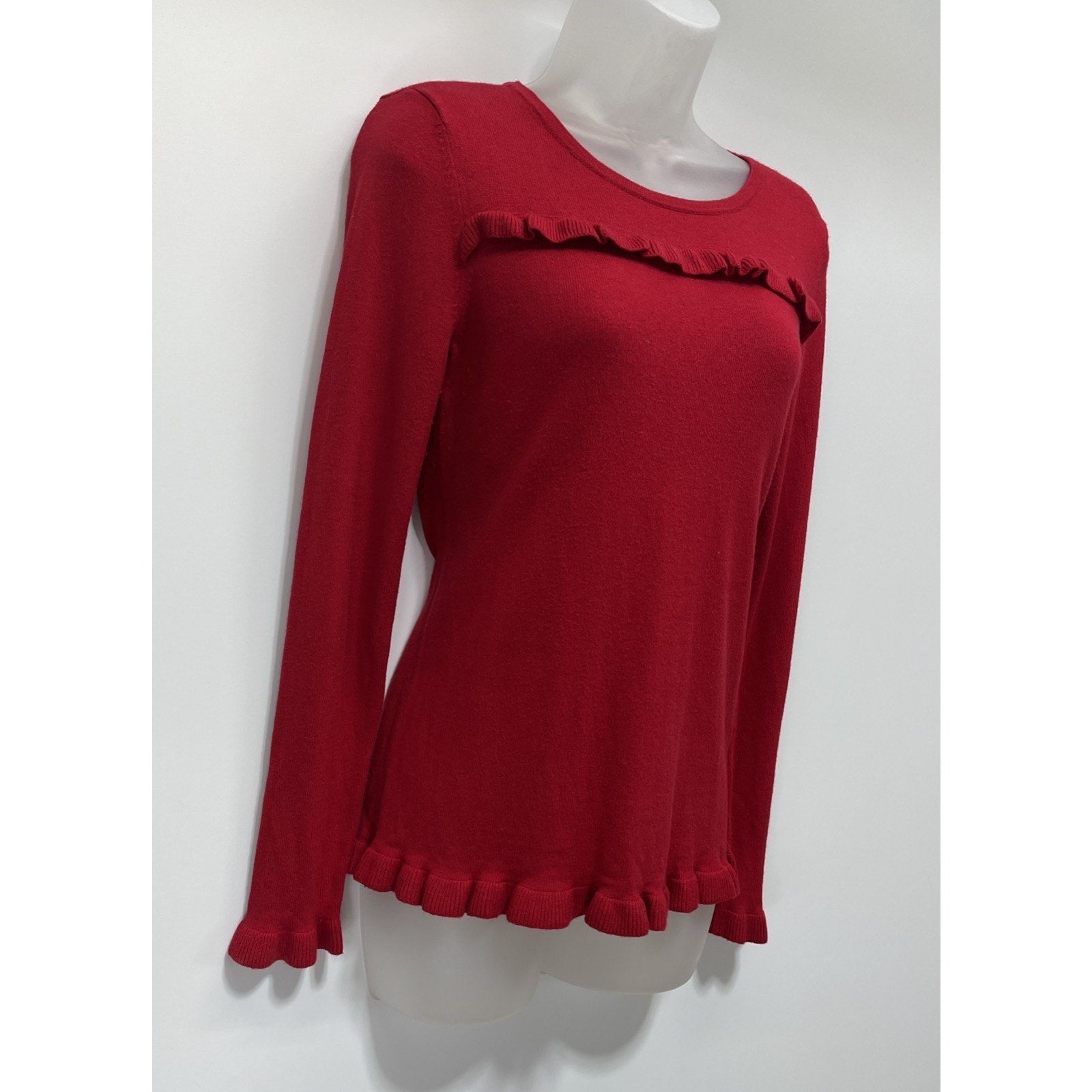 Talbots Cashmere Blend Sweatshirt Womens Petite Size S Ruffled Long Sleeve