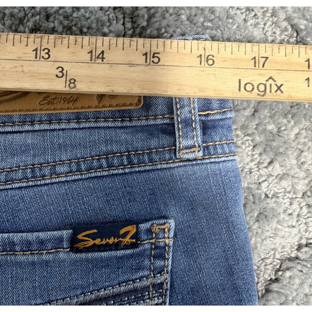 Seven7 Jeans Women's 12 Blue Denim Embroidered Skinny Crop Medium Wash Mid Rise