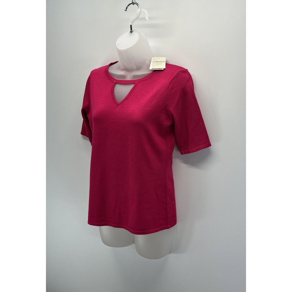 NWT CARMEN MARC VALVO, Size S Pink Ribbed Knit, Top w/Keyhole Neck