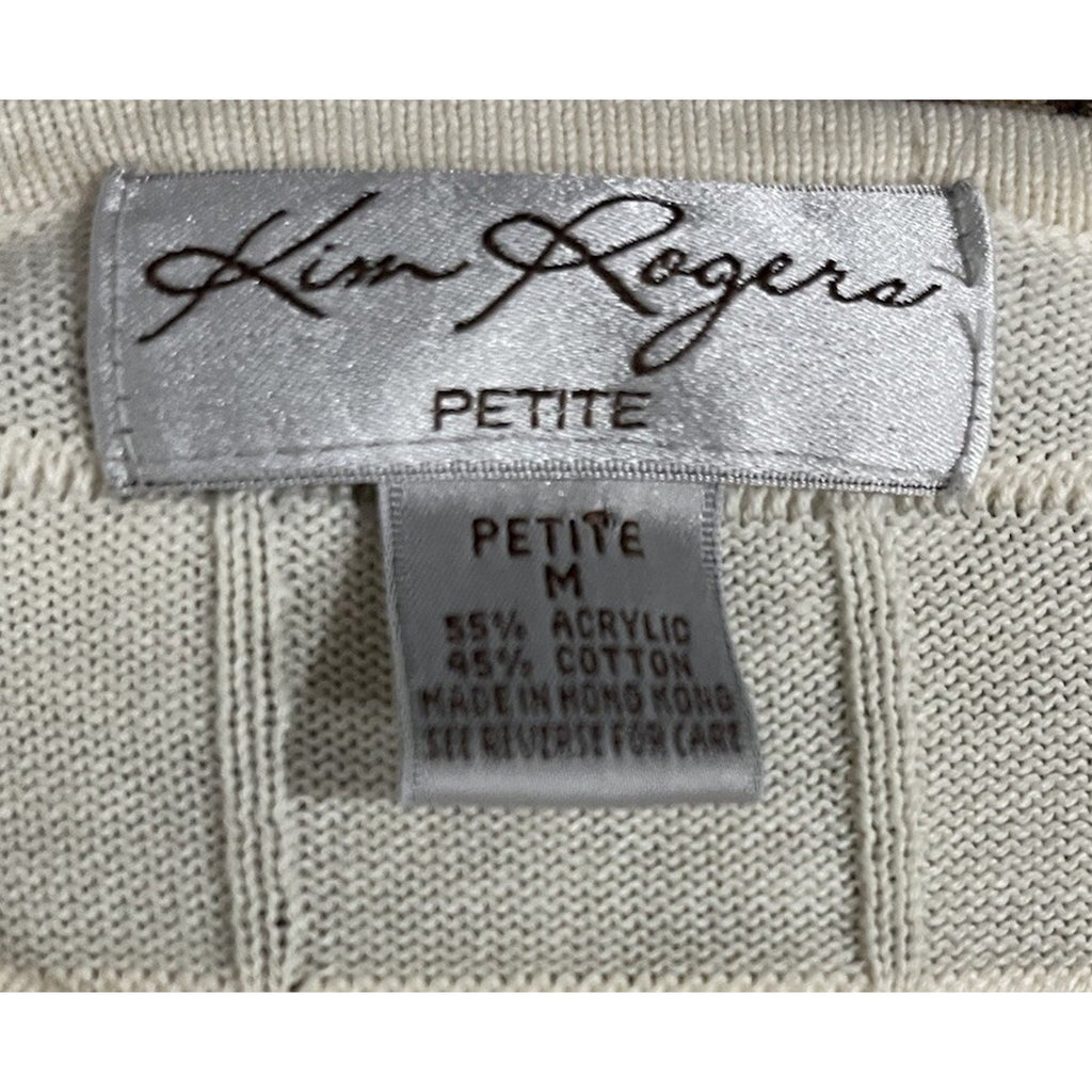 Kim Rogers Women's Sweater Button Up Cardigan Ivory Size PM Petites