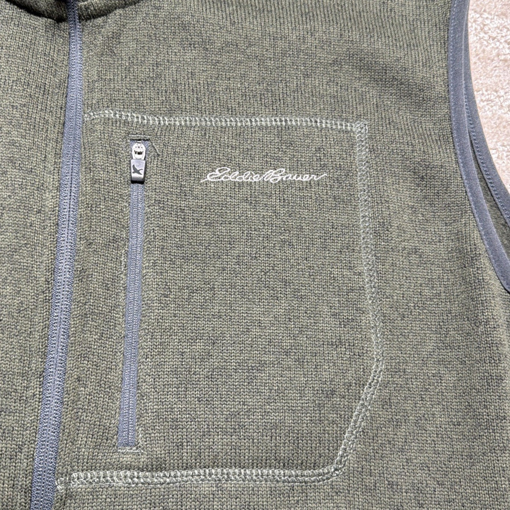 Eddie Bauer Vest Mens XL Green Fleece Full Zip Pockets Hiking Outdoor Layering
