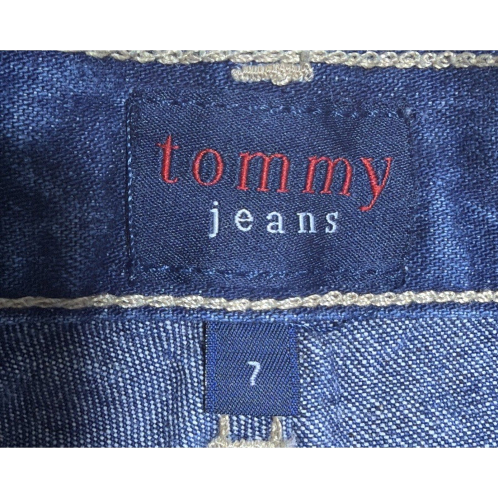 Vintage 2000 Tommy Hilfiger Jean Hipster Shorts SpellOut Flag Y2K Grunge Size 7