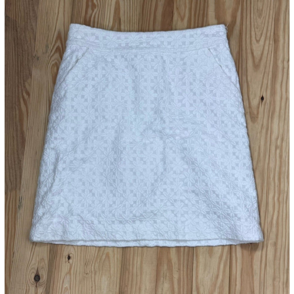 Banana Republic Eyelet Embroidered Skirt Women’s 6 White Cotton Lined Zip
